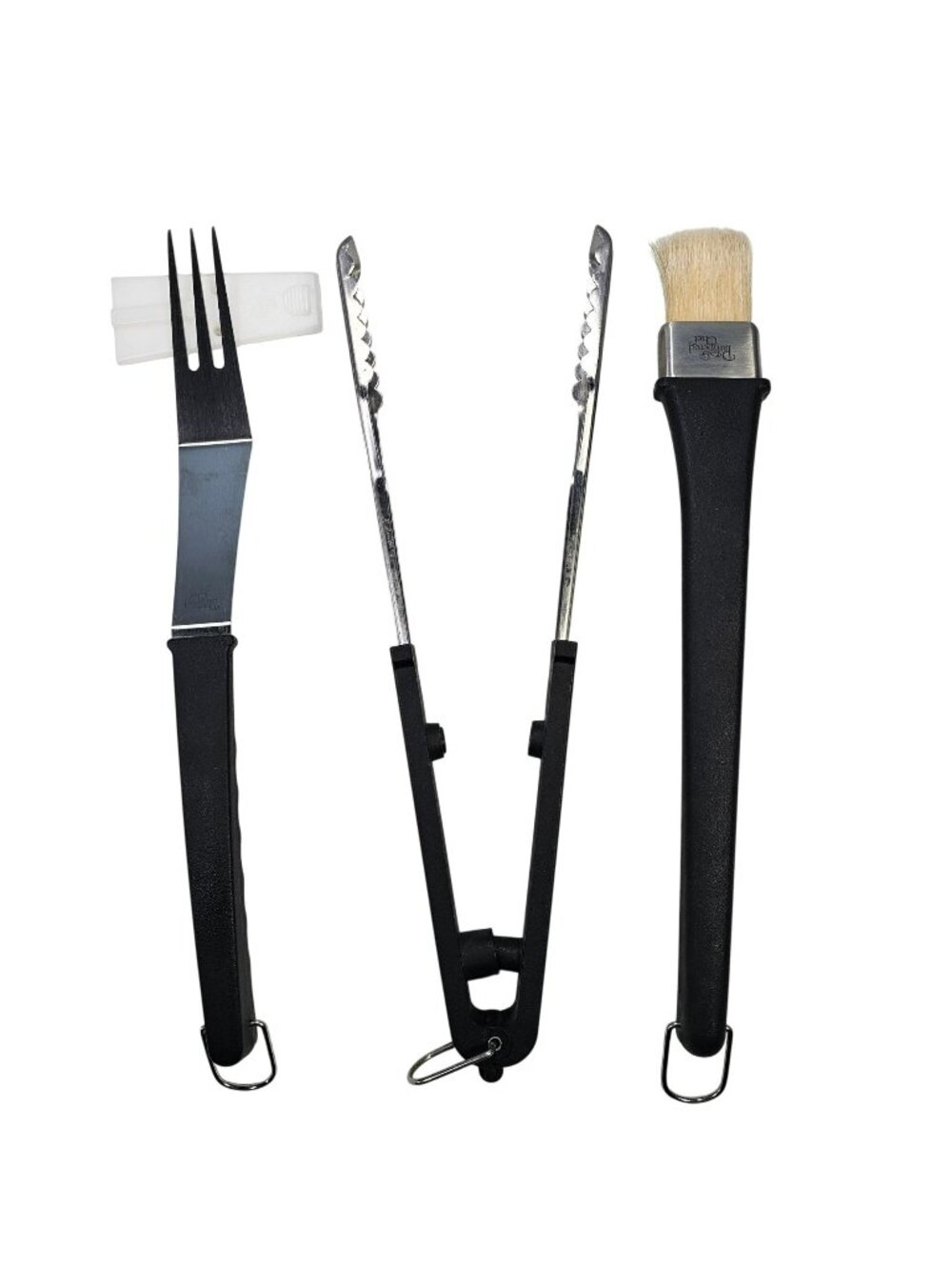 The Pampered Chef 3-Piece BBQ Tool Set w/ Fork, Tongs, & Basting Brush - Black